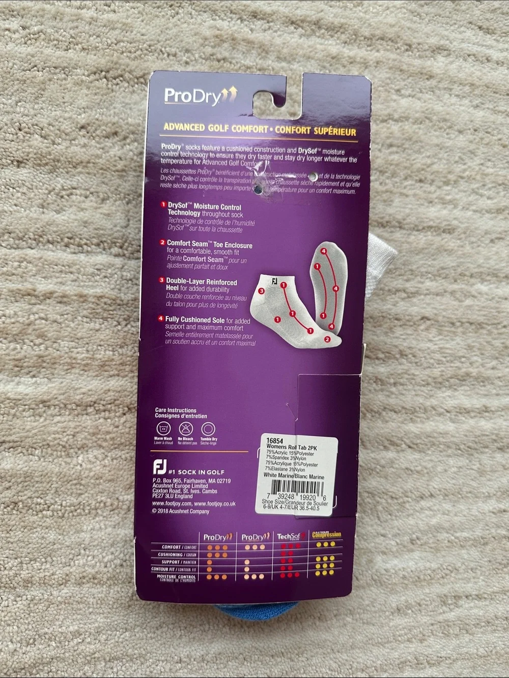2 Pack FootJoy ProDry Advanced Golf Comfort Socks Cushioned Marine Blue Size 6-9